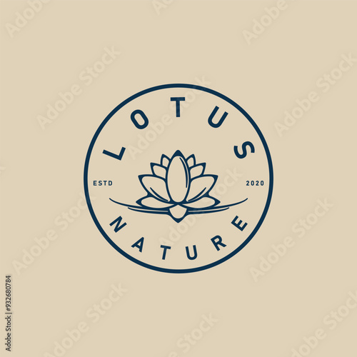 lotus flower nature line art logo, with emblem vector illustration design graphic template