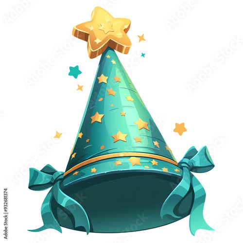 A 2D cartoon clipart drawing of a party hat on an isolated transparent background