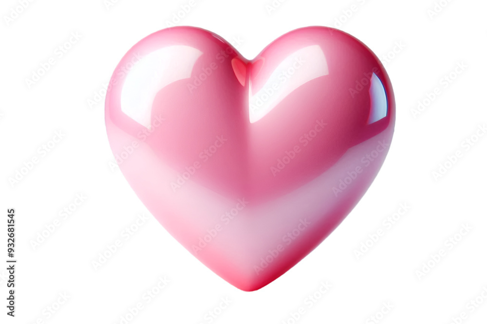Fototapeta premium Glossy pink heart isolated on transparent background - Generative AI