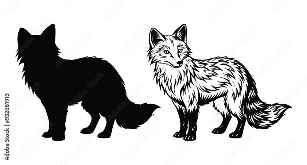 vector illustration of wolf , black and whie background vector illustration of wolf , black and whie background