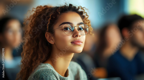 A young woman with curly ha...