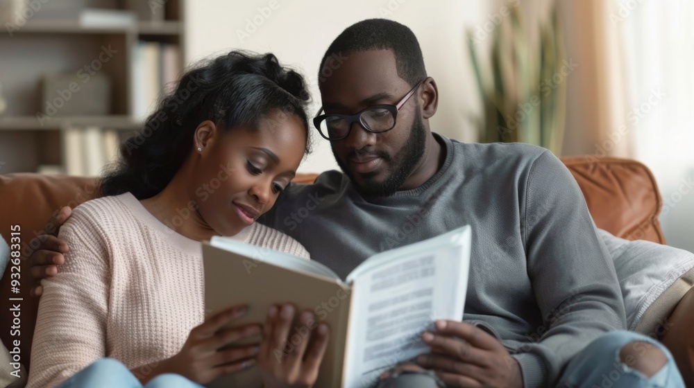 Loving Couple Reading Together on a Couch. Loving Couple Reading Together on a Couch.