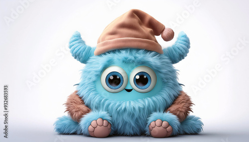 Cute Blue Monster Wearing a Sleep Hat