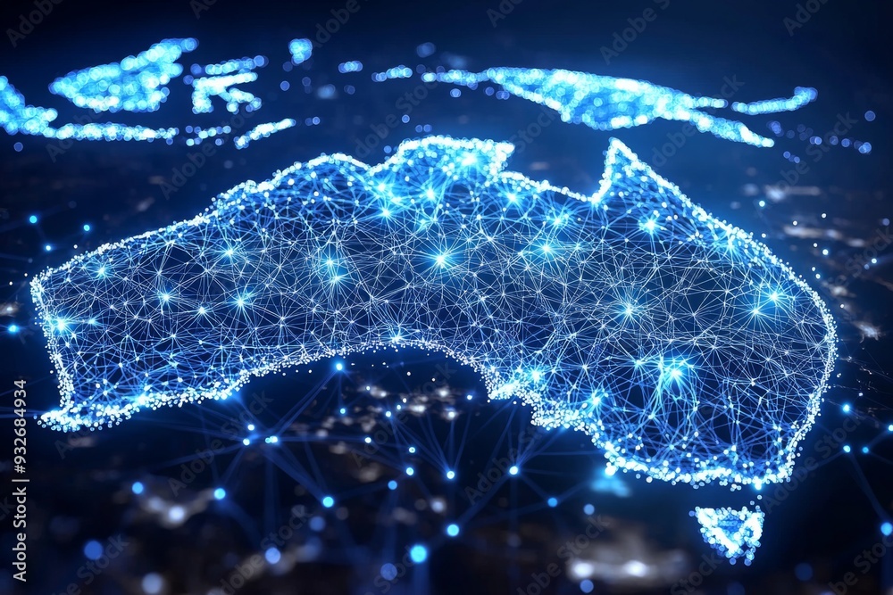 Digital map of australia network connectivity created with generative ai Digital map of australia network connectivity created with generative ai