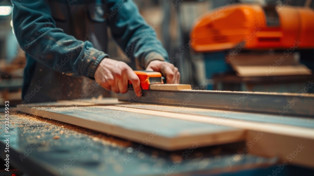 Carpenter Using Electric Sander on Wood. Carpenter Using Electric Sander on Wood.