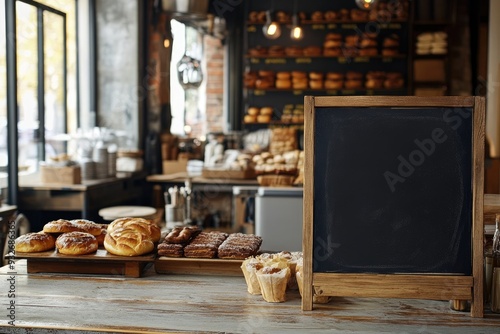 Wallpaper Mural A blank blackboard stands next to a display of freshly baked pastries inside a warm and inviting bakery Torontodigital.ca