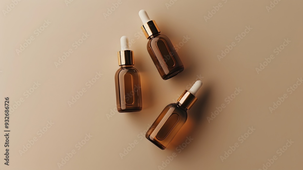 Skincare packaging concept. Dropper bottles mockup on beige background. Skincare packaging concept. Dropper bottles mockup on beige background.
