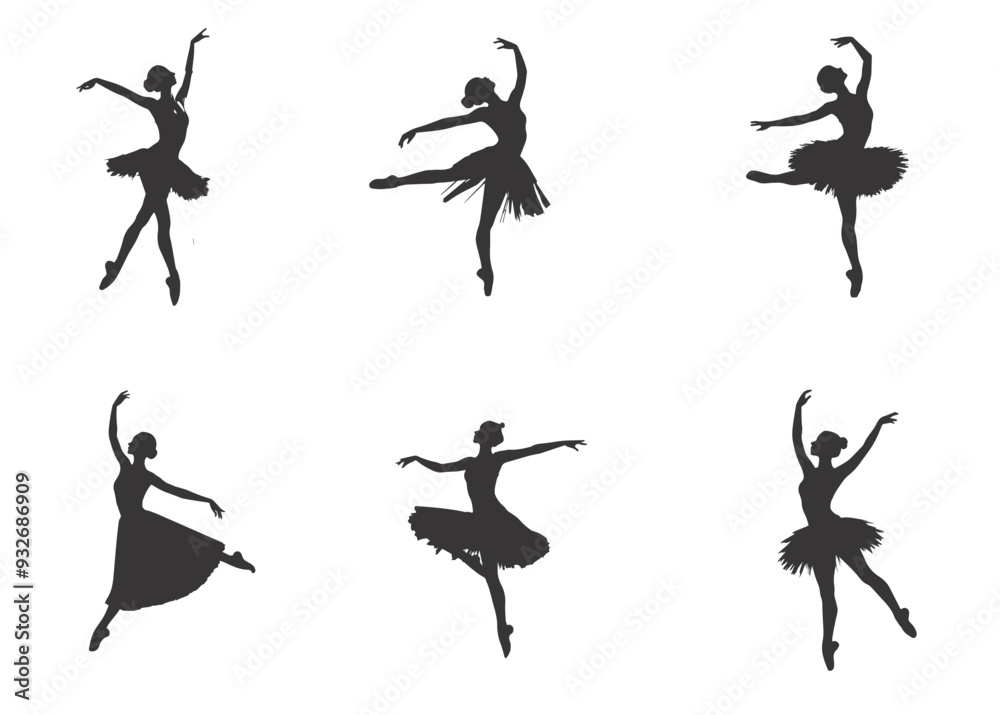 Ballerina performing modern in silhouette on white background. Ballerina performing modern in silhouette on white background.