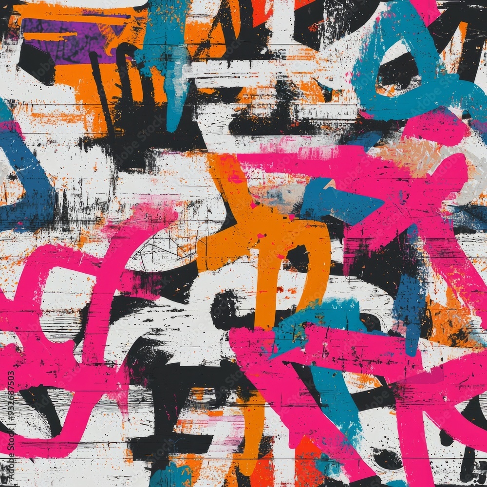 Fototapeta premium Seamless pattern of graffiti tags with a mix of street art styles and textures
