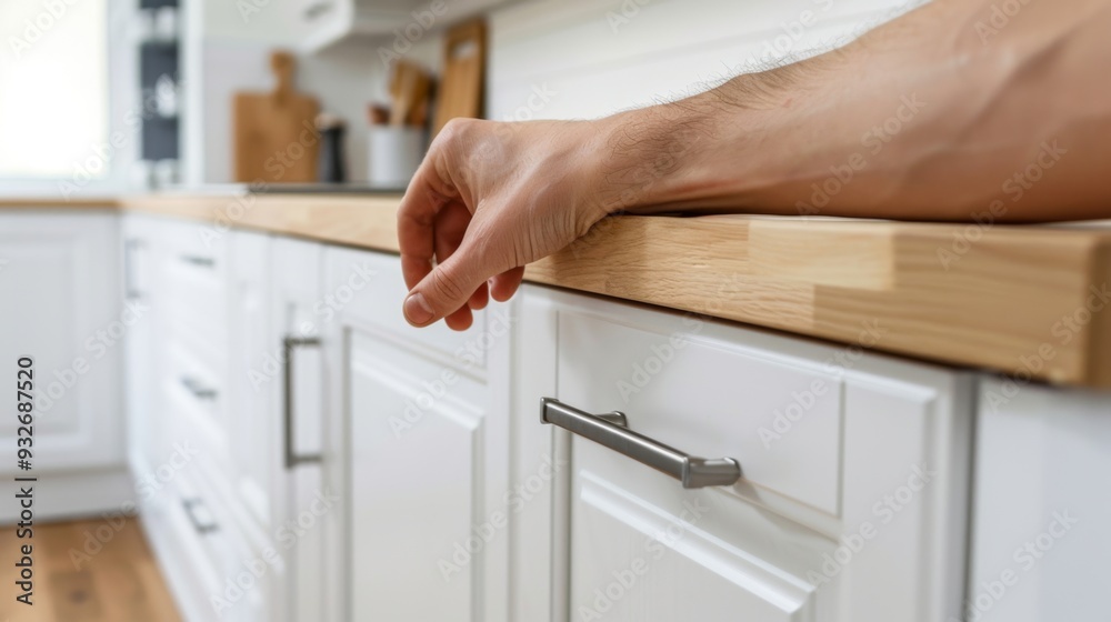 Hand on Kitchen Countertop. Hand on Kitchen Countertop.