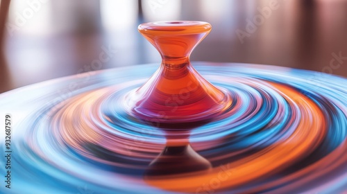 Close-up of a spinning top in motion with blurred trails, illustrating the idea of perpetual motion through dynamic movement.