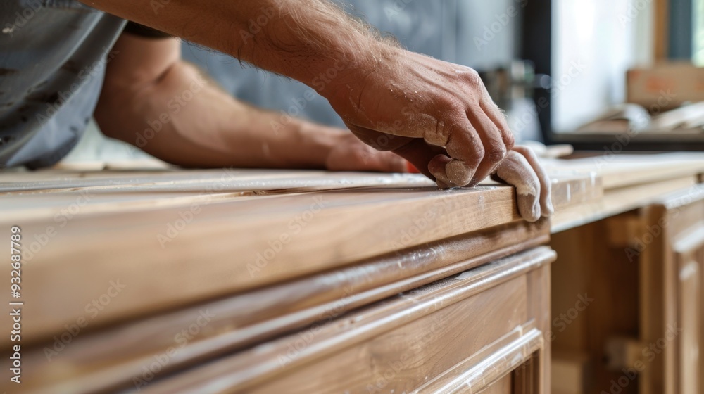 Carpenter Hand Sanding Wood Furniture. Carpenter Hand Sanding Wood Furniture.