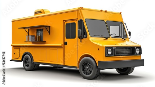 A vibrant yellow food truck ready to serve delicious meals on the go. Ideal for street food lovers and culinary events.