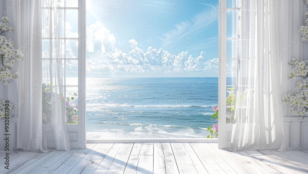 Fototapeta premium Ocean View Through Open French Doors