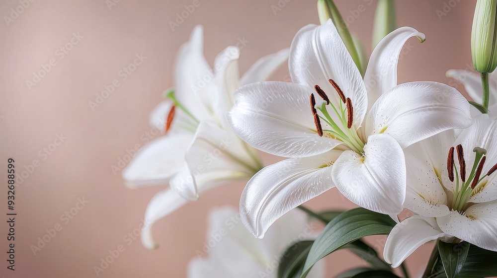 White Lily Flower Closeup with Pink Background White Lily Flower Closeup with Pink Background