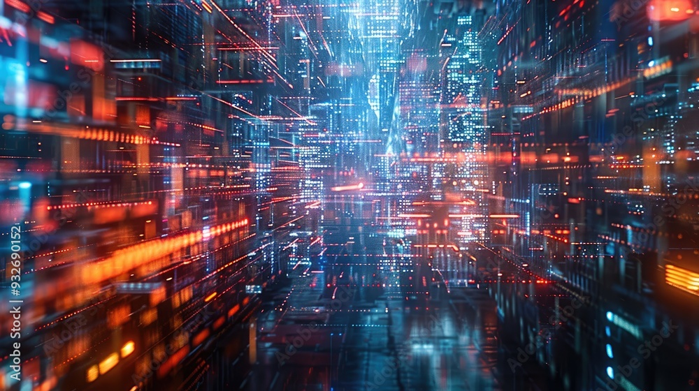 Glowing Connections and Data Points in a Digital Network Glowing Connections and Data Points in a Digital Network