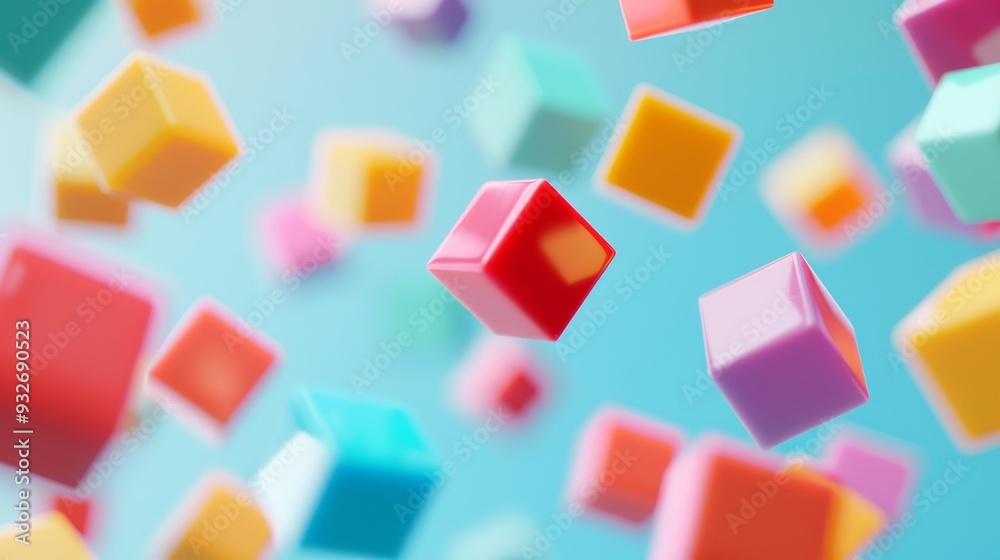 Artistic depiction of floating, multicolored cubes arranged in a seemingly random pattern with a simple, unobtrusive background Artistic depiction of floating, multicolored cubes arranged in a seemingly random pattern with a simple, unobtrusive background