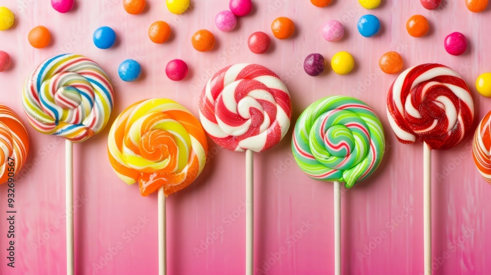 Assorted candy lollipops in vivid hues with clean background Assorted candy lollipops in vivid hues with clean background