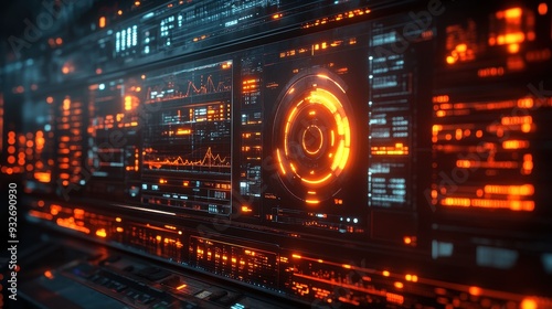 Futuristic Technology Interface With Orange Lights