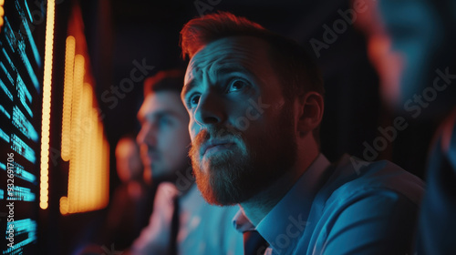 Programmer at a privacy data leak analysis screen in a big data server room