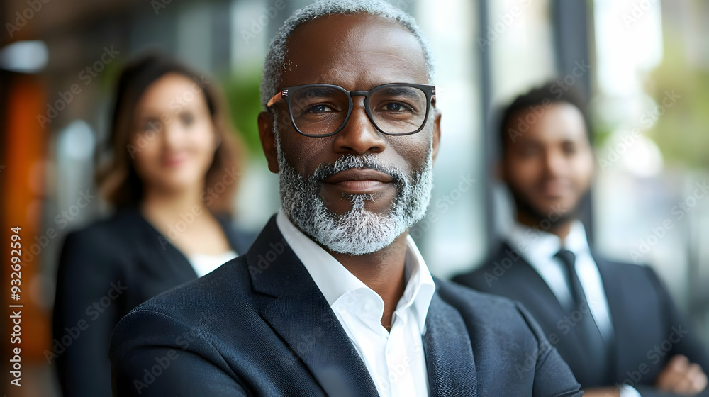 Professional group portrait with confident individuals in business attire. Professional group portrait with confident individuals in business attire.