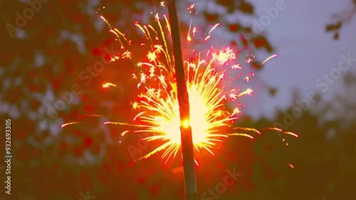 Fireworks defocus light, pyrotechnic celebrate photo