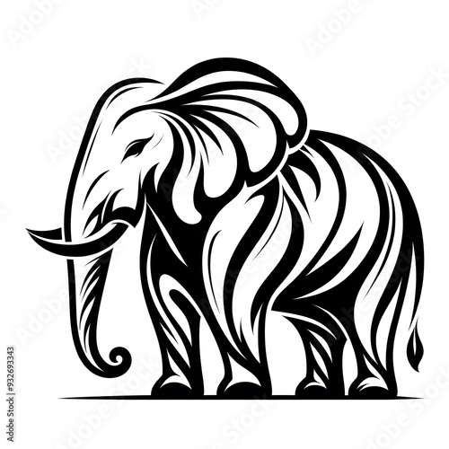 Wallpaper Mural a black and white line art of an elephant with white background Torontodigital.ca