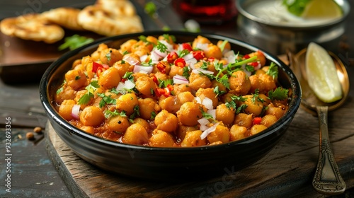 Chana Masala Street Food Served in a Large Bowl