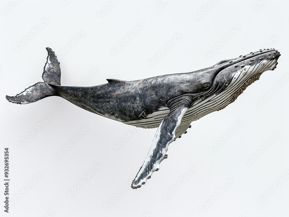 Fototapeta premium Majestic Humpback Whale Sculpture Isolated on White Background