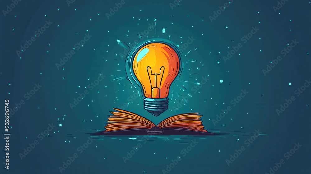 Open Book with Lightbulb and Stars Knowledge Education Idea Concept Open Book with Lightbulb and Stars Knowledge Education Idea Concept
