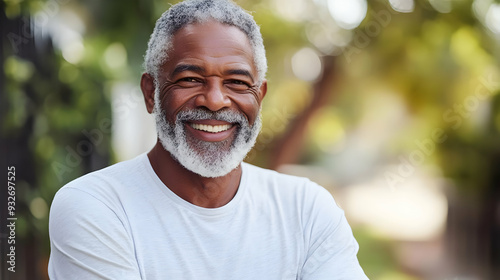 Smiling elderly man in a ca...