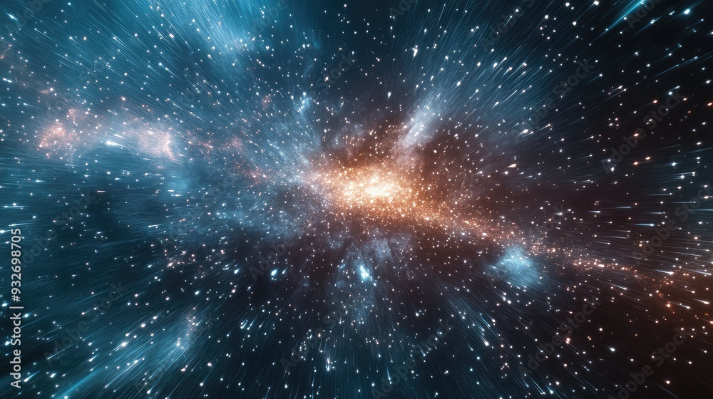 Naklejka premium Photograph of the night sky with moving stars and light streaks, depicting the continuous flux of celestial objects and energy.