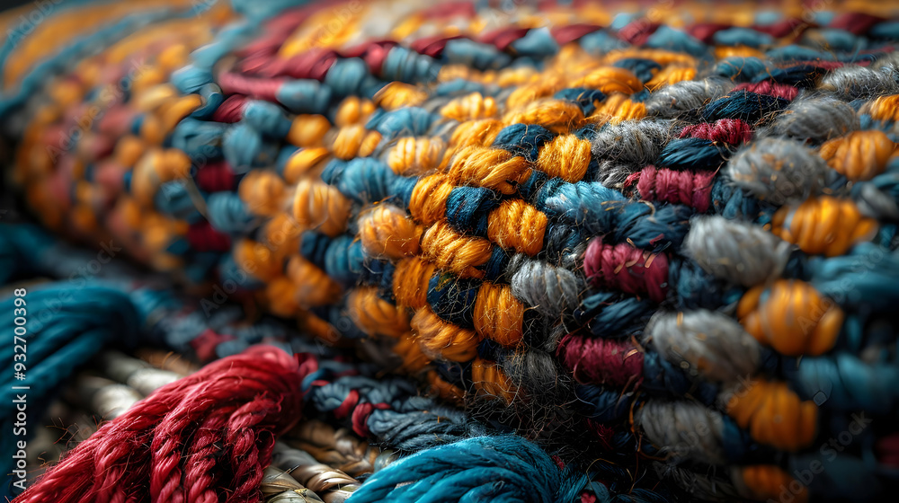 Close-Up of Colorful Woven Fabric with Tassels - A Detailed Macro Photograph Close-Up of Colorful Woven Fabric with Tassels - A Detailed Macro Photograph
