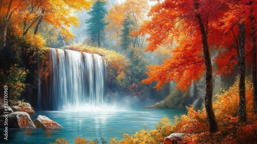 Serene Waterfall in Autumn Forest