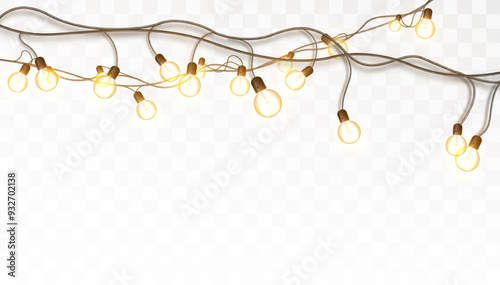 Vector realistic Christmas garland on isolated transparent background for holiday design and decorations.