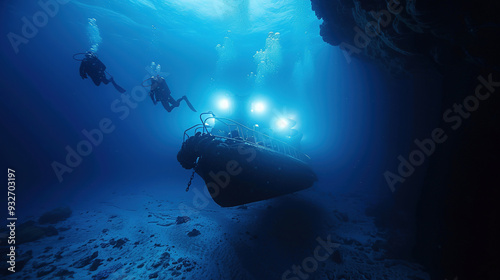 Underwater Exploration with Divers and a Submarine