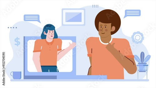 business people communicating via video chat illustration business animated video