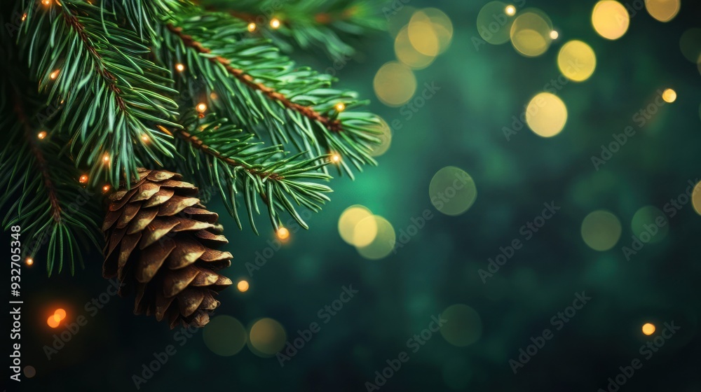 Pine Branch with Christmas Lights and Pinecone Pine Branch with Christmas Lights and Pinecone
