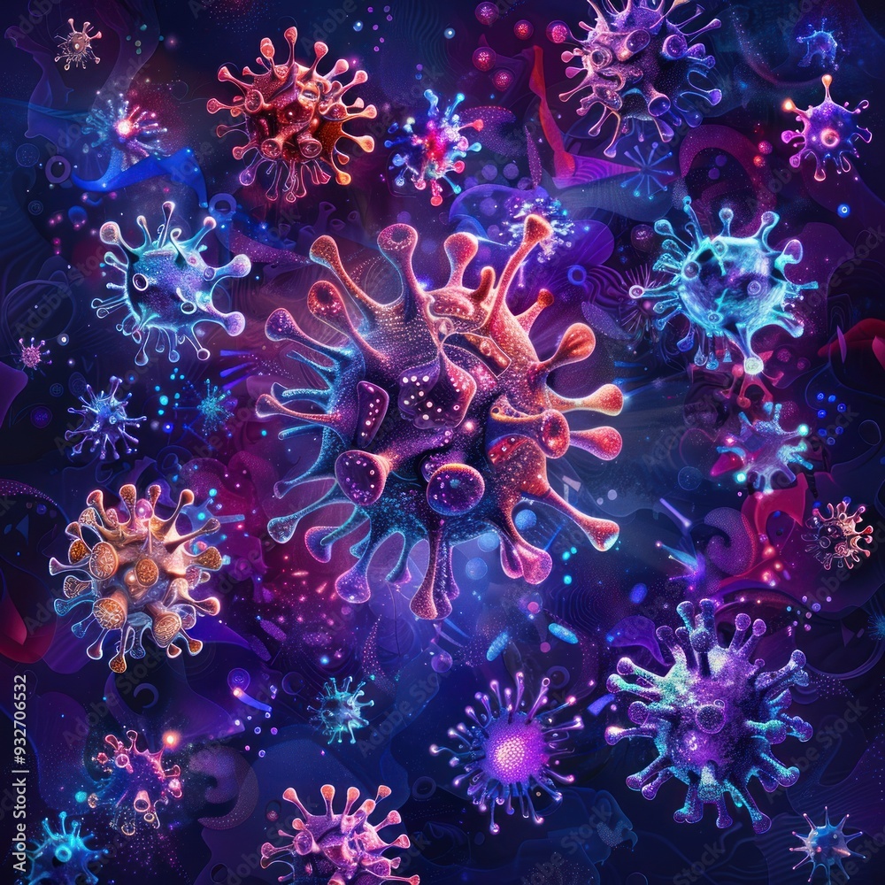 Abstract Art of Microscopic Virus, Vivid Colors, and Swirling Patterns Abstract Art of Microscopic Virus, Vivid Colors, and Swirling Patterns