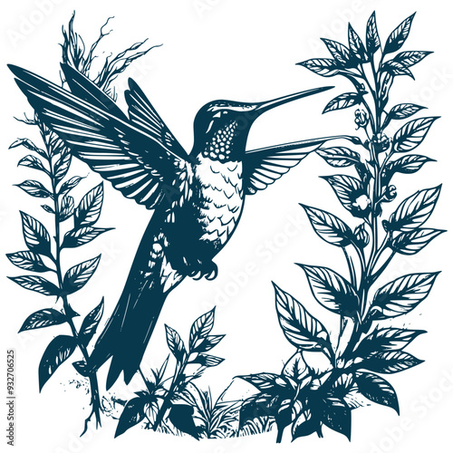 Aesthetic Humingbird Silhouette Graphic Nature Scenery Vector Illustration photo