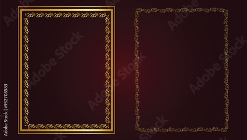 Vintage card frame with golden floral ornament border isolated floral background. Golden luxury realistic  border. Vector illustration