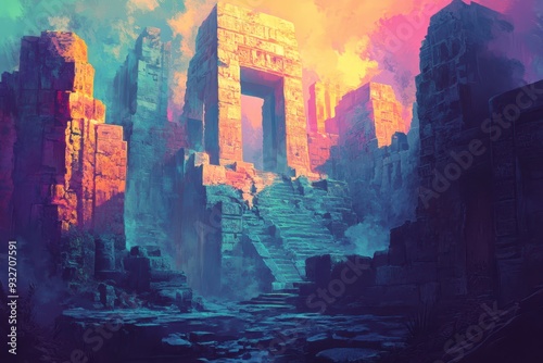 Ancient Stone Gateway Leading Into a Mystical City