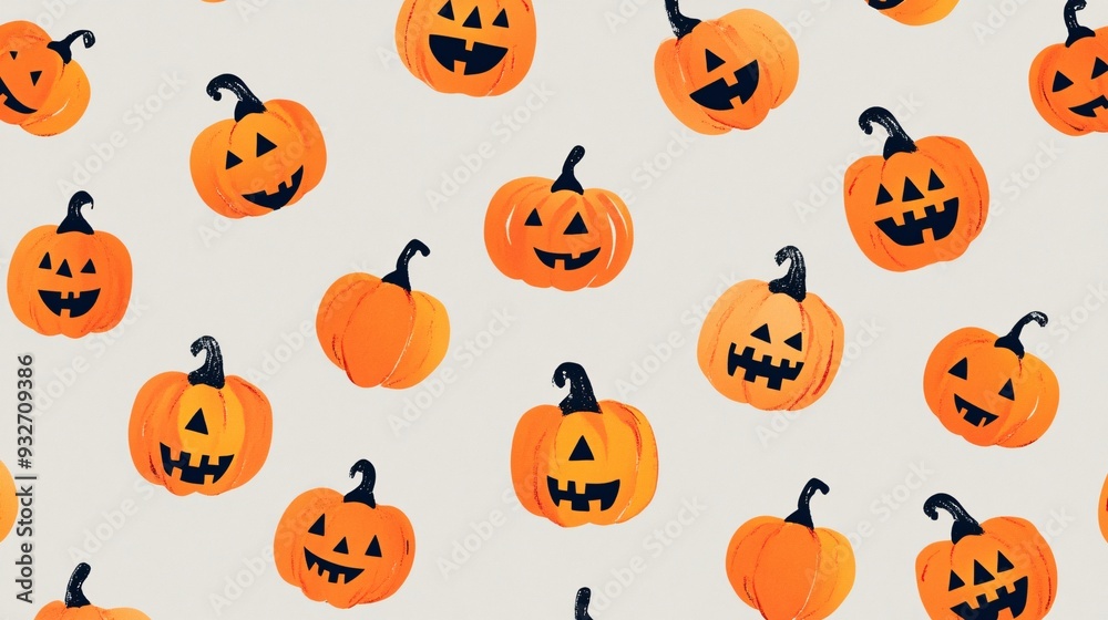 Abstract design featuring tiny jack-o-lanterns with crooked smiles on a light grey background