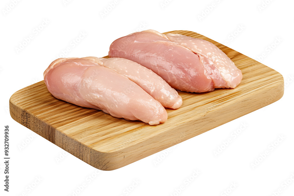raw chicken fillets on a wooden board isolated on a transparent background raw chicken fillets on a wooden board isolated on a transparent background