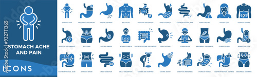 Stomach ache and pain icon. Stomach Pain, Abdominal Discomfort, Gastric Distress, Bellyache and Digestive Discomfort