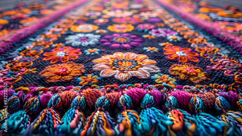 Close-Up of Colorful Floral Embroidery - Illustration