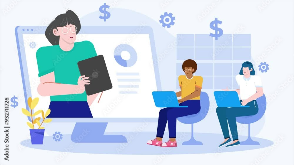business online training and class illustration animated video