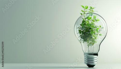 Green Energy Concept,  Light Bulb with Growing Plant