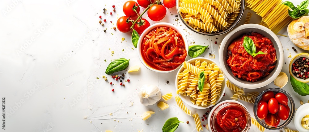 Italian pasta dishes with tomato sauce and fresh ingredients