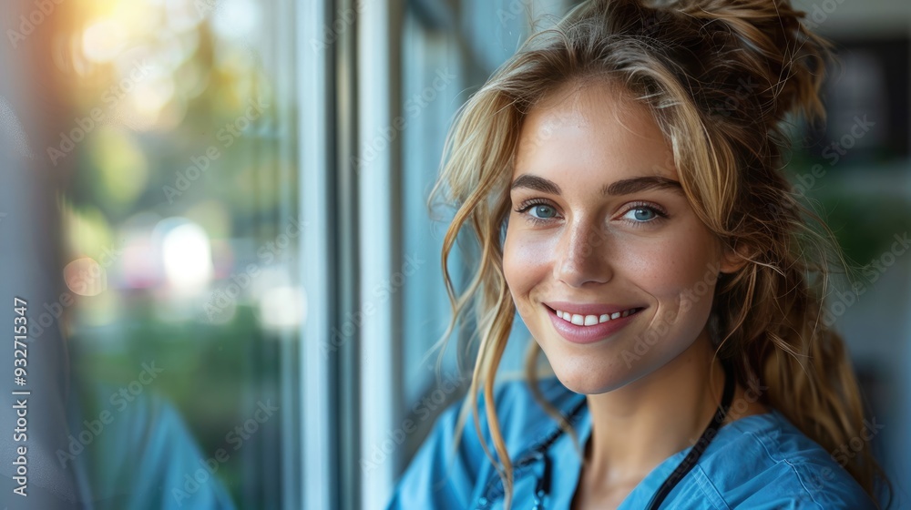 female nurse enjoying cup of coffee at home after work standing by window morning tebefore work work life balance for healthcare worker female nurse enjoying cup of coffee at home after work standing by window morning tebefore work work life balance for healthcare worker